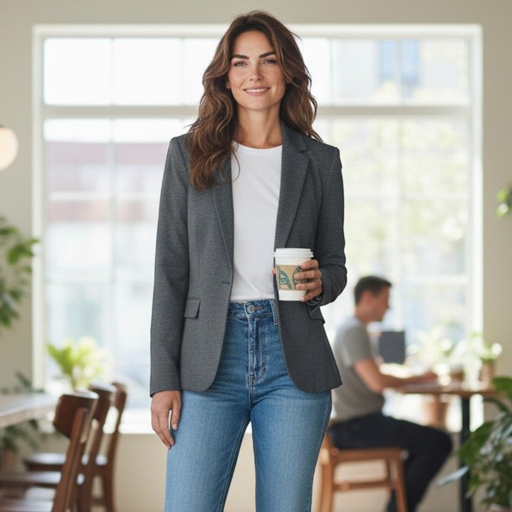 Express Womens Charcoal Gray Single Button Tailored Blazer Jacket 90053 Size 10